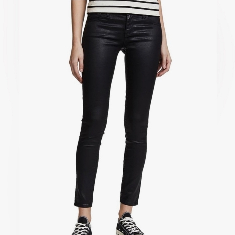 Ag Adriano Goldschmied The Legging Ankle Jean Faux Leather Super Skinny Black 27